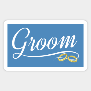 Elegant Groom with Gold Wedding Rings Calligraphy Sticker